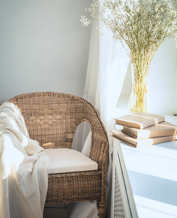 101 psychotherapy cozy reading nook by the window with rattan wicker