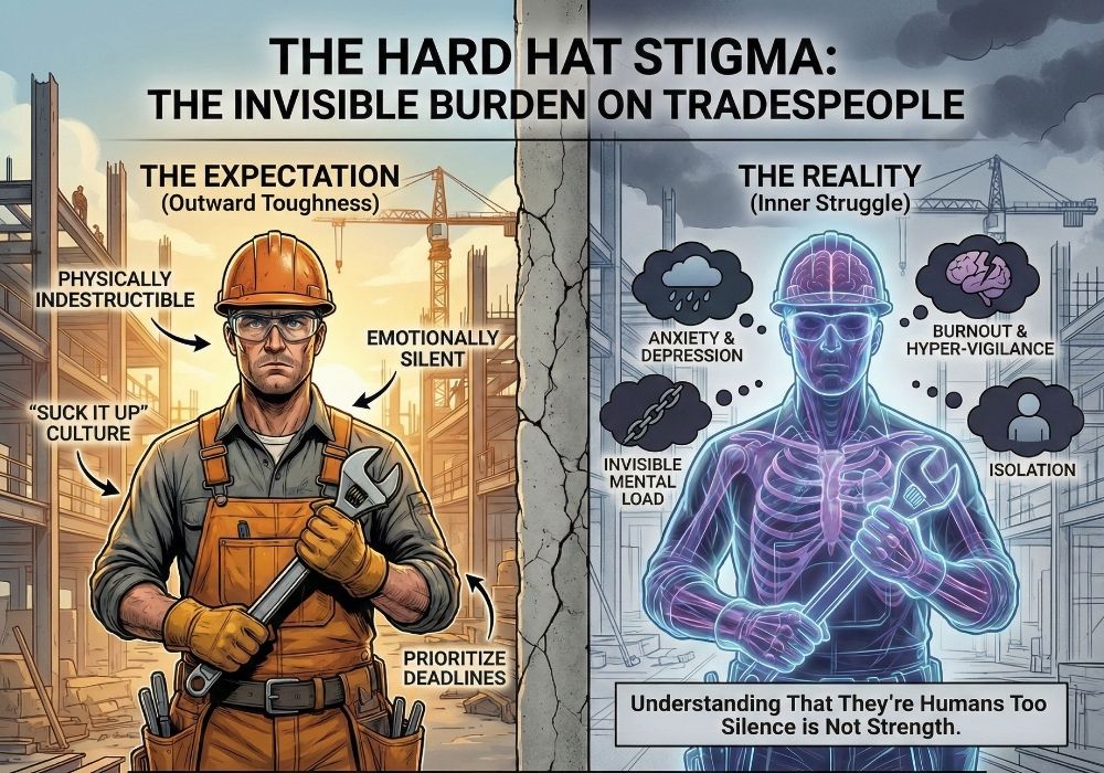 the outward toughness expectation vs the inner mental health reality of tradespeople.