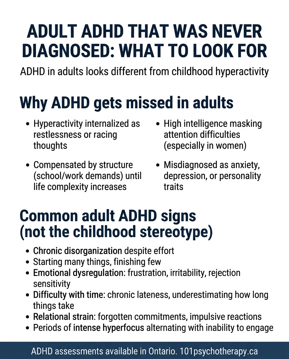 Adult ADHD that was never diagnosed in childhood: what it looks like infographic