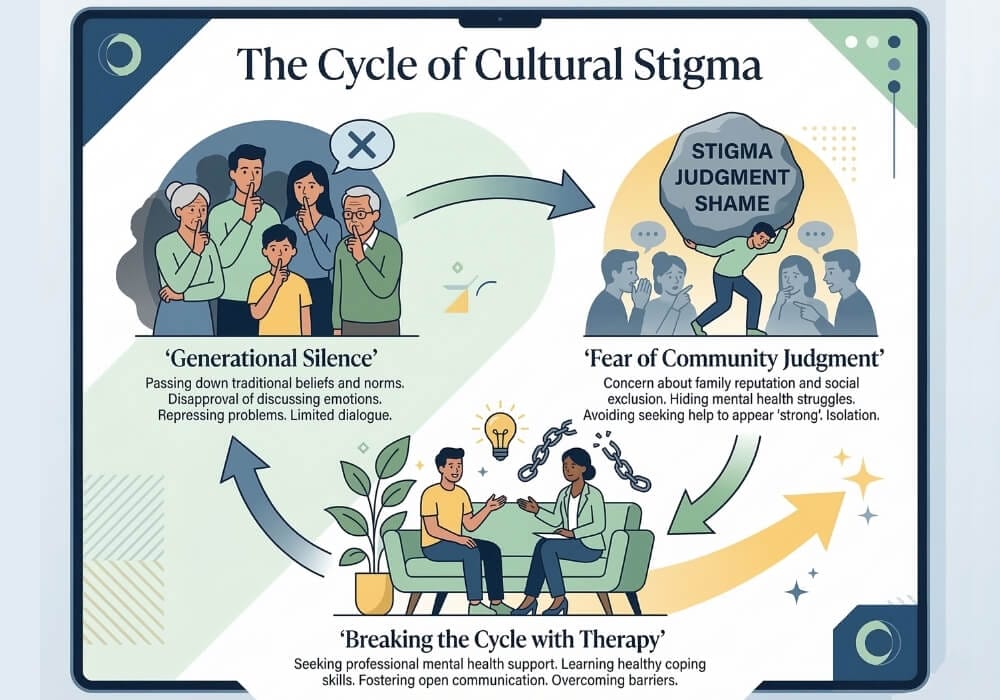 cycle of cultural stigma around mental health the generational cycle of silence and how therapy breaks the cultural stigma around mental health.