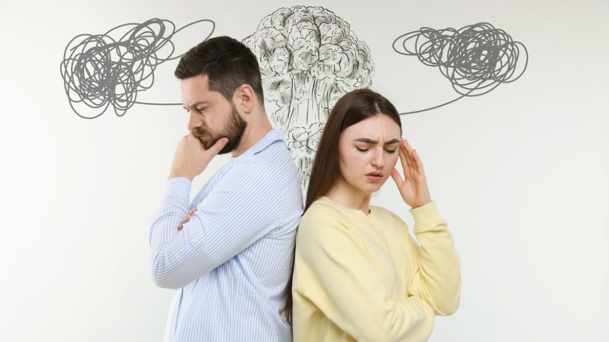 Man and woman struggling with ROCD and obsessive doubts about their relationship